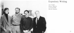  Visual 4: Title: Faculty picture of 1988 Expository writing professors, including Jan Cooper. Source: Oberlin College Yearbook, 1988, O.C.A.